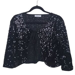 Farinelli Black Sequin Tie Front Shrug